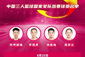 FIBA3x3系列赛乌兰巴托站中国三人女篮名单：杨衡瑜、周梦云在列